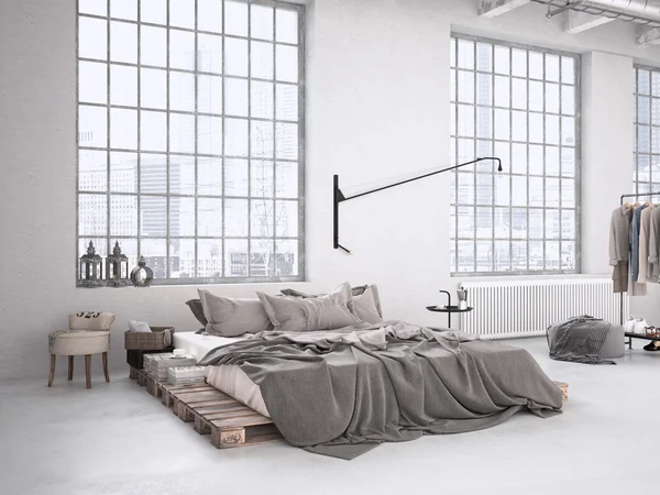 Industrial bedroom. 3d rendering — Stock Photo, Image