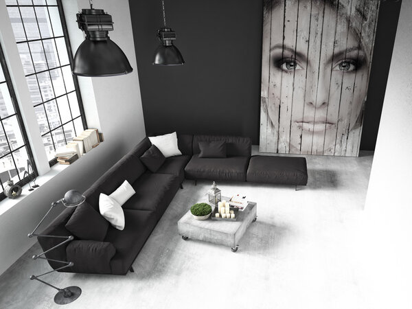 living room of a penthouse. 3d rendering