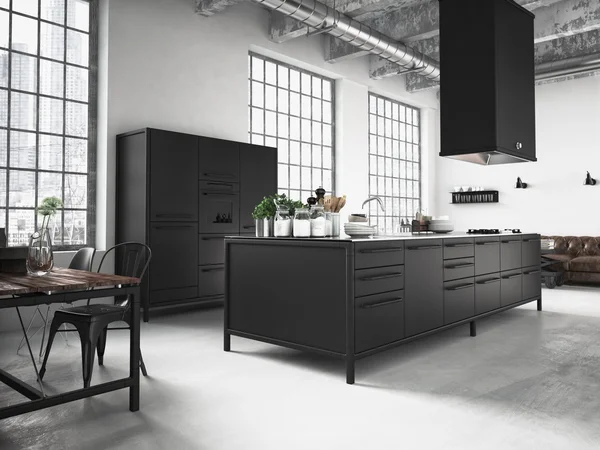 Interieur, prachtige keuken. 3D-rendering — Stockfoto