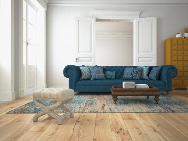 modern oturma odası kanepe. 3D render