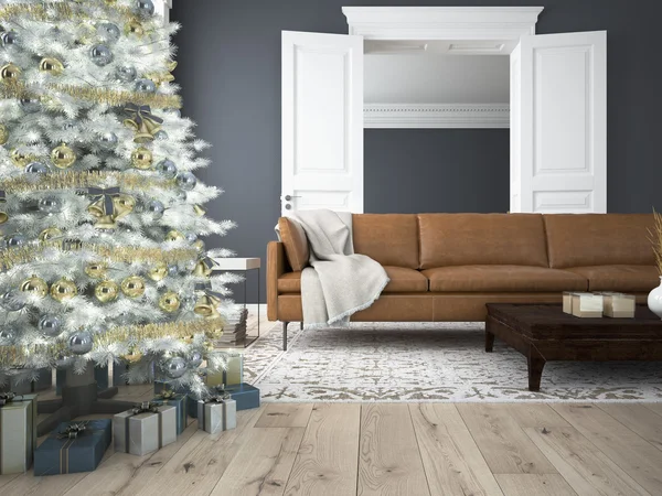 Noel oturma odası. 3D render