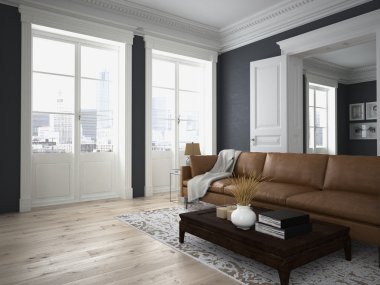 Modern oturma odası. 3D render