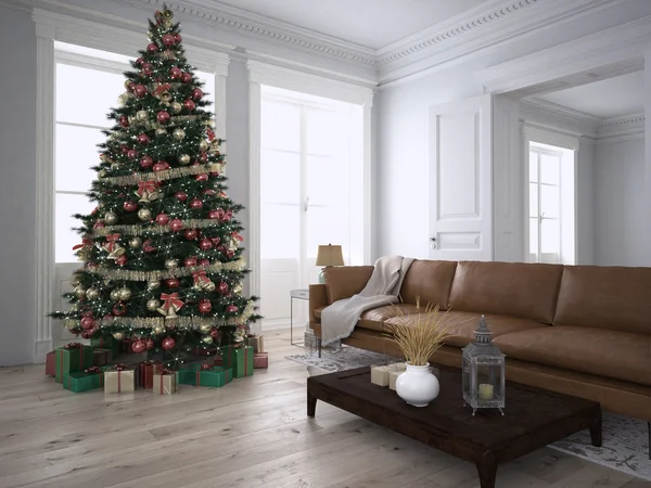 Sala de estar de Natal. Renderização 3d — Fotografia de Stock