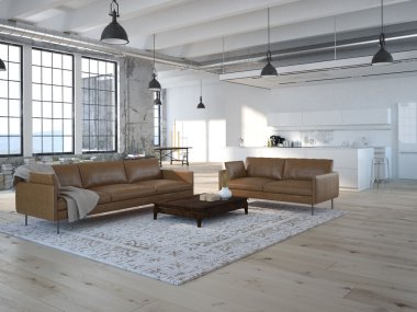 Modern loft ile mutfak .3d işleme