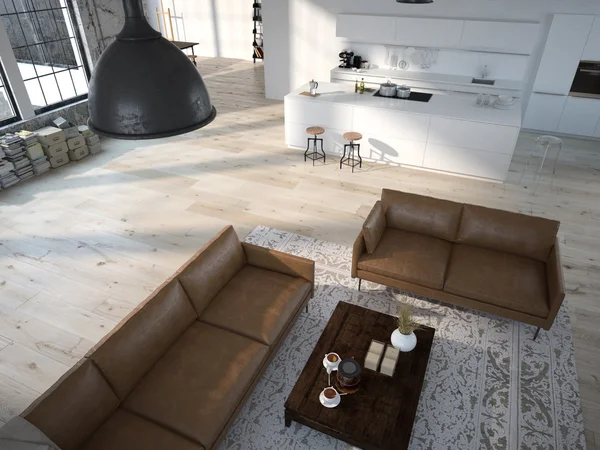 Nowoczesny loft z renderowania .3d kuchnia — Zdjęcie stockowe