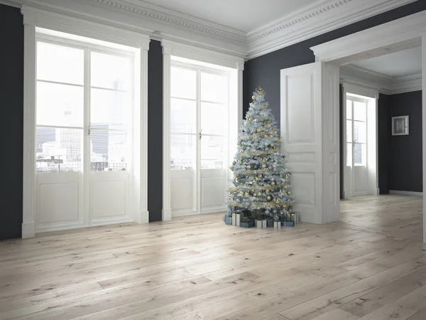 Árbol de Navidad decorado con un montón de regalos. renderizado 3d — Foto de Stock