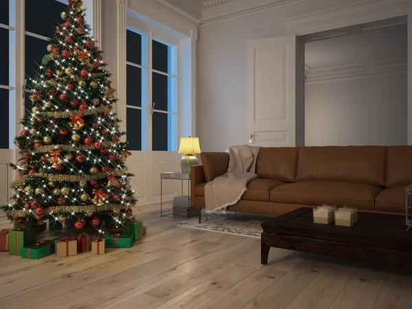 Красные и зеленые подарки к рождественской елке. 3d-рендеринг — стоковое фото