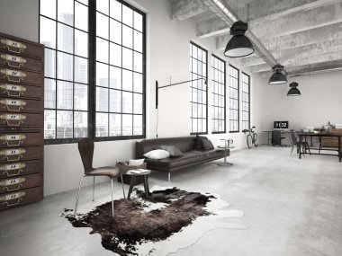 Modern çatı katı. 3D render