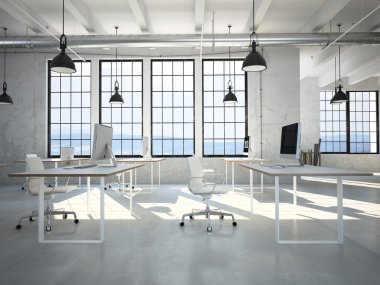 Bilgisayar ve dizüstü çalışma yeri. 3D render