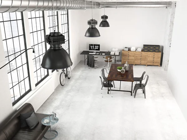 Loft industrial moderno. Renderização 3d — Fotografia de Stock