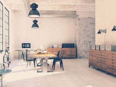 İç tasarım, modern oturma odası. 3D render