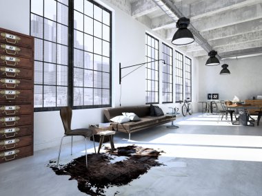 İç tasarım, modern oturma odası. 3D render