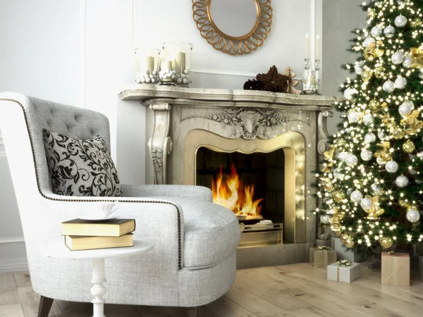 Vánoční obývací pokoj. 3D vykreslování — Stock fotografie