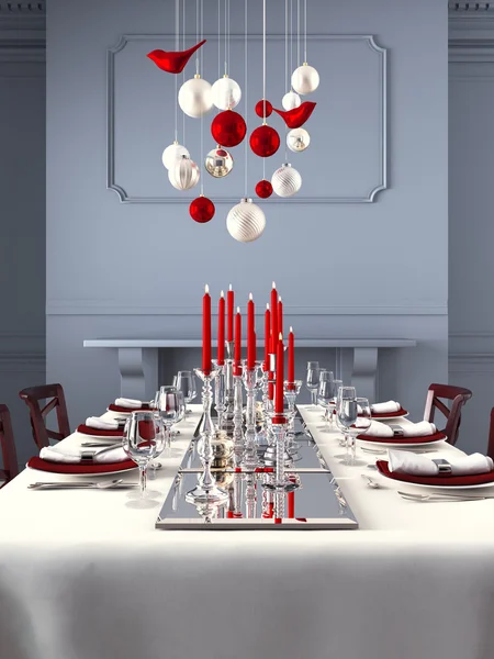 Beautifully set table for Christmas Eve. 3d rendering — Stock Photo, Image