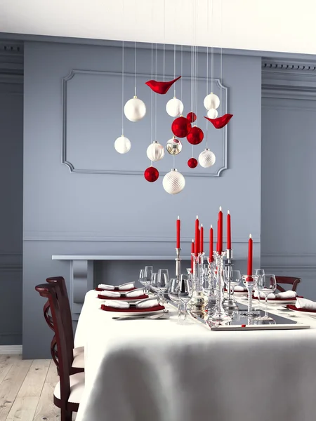 Beautifully set table for Christmas Eve. 3d rendering — Stock Photo, Image