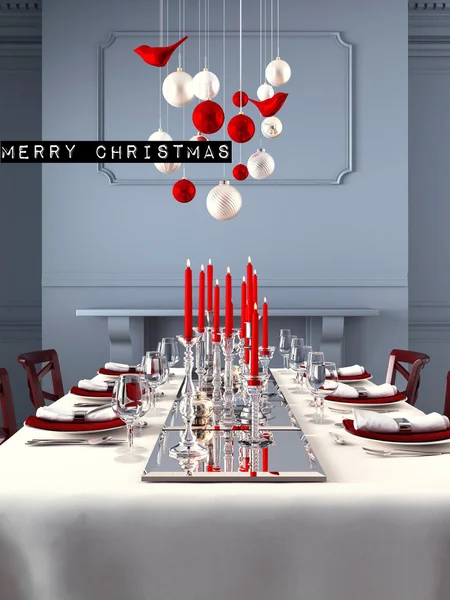 Krásně prostřený stůl pro Štědrý večer. 3D vykreslování — Stock fotografie