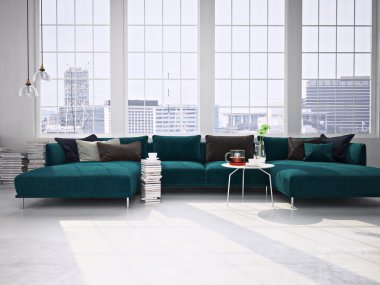 Modern oturma odası. 3D render