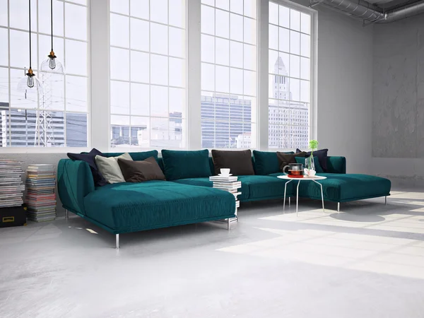 Sala de estar moderna. Renderização 3D — Fotografia de Stock