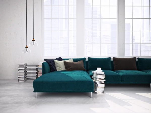 Moderní obývací pokoj. 3D vykreslování — Stock fotografie