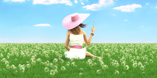 Mulher de primavera com chapéu. Renderização 3d — Fotografia de Stock