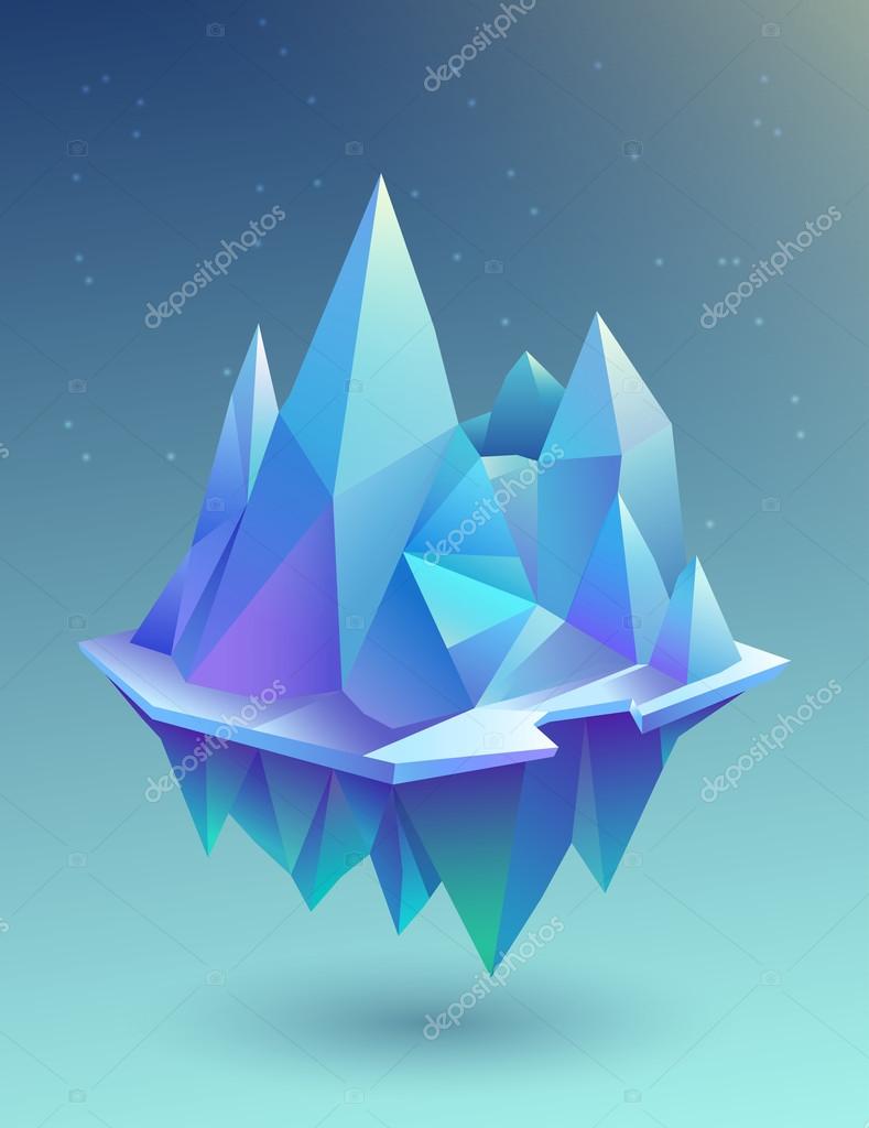 Low poly blue mountains on the island of vector illustration
