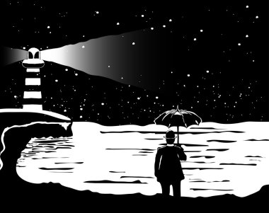 yalnız adam denizin önünde duruyor