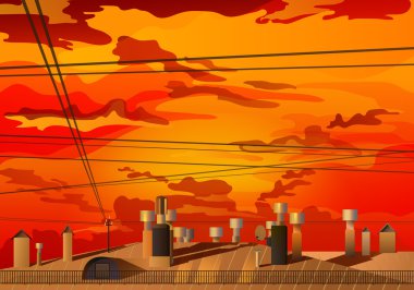 Rooftops üzerinde kırmızı günbatımı