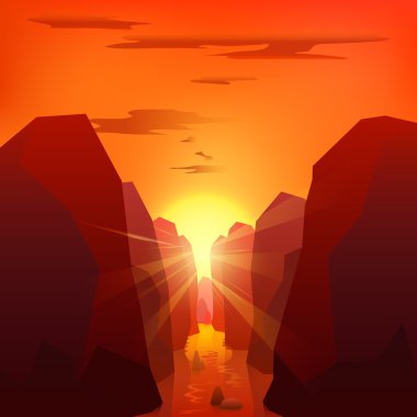 Bir nehir ile günbatımı Kanyon