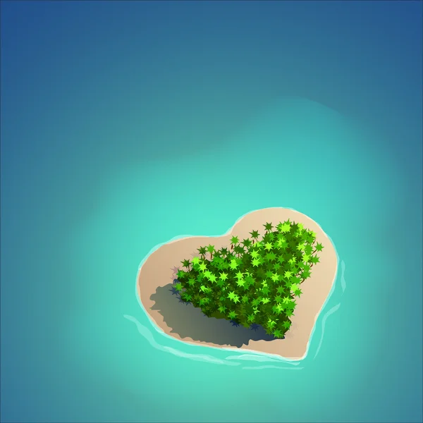 Isla tropical en forma de corazón — Vector de stock