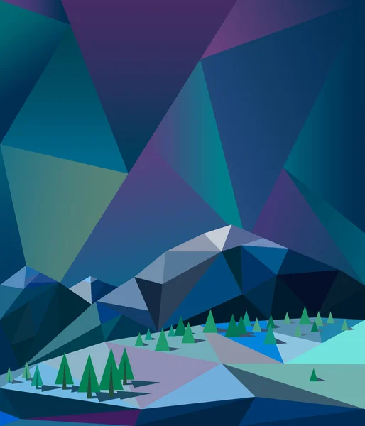 Aurores boréales sur les montagnes — Image vectorielle