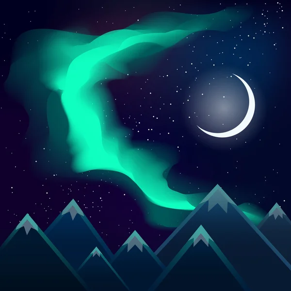 Luces boreales sobre montañas — Vector de stock