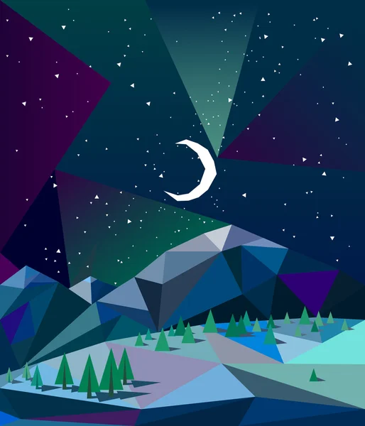 Luces boreales sobre montañas — Vector de stock