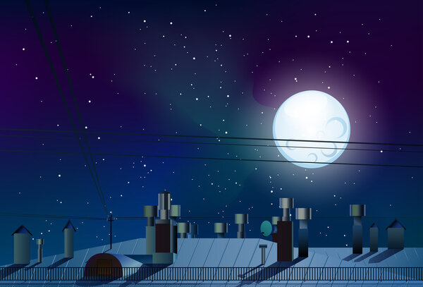 Roofs of houses with chimneys