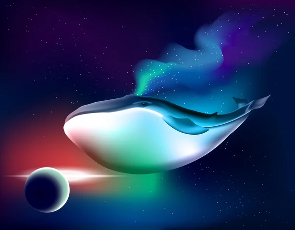 Ballena realista en el espacio . — Vector de stock