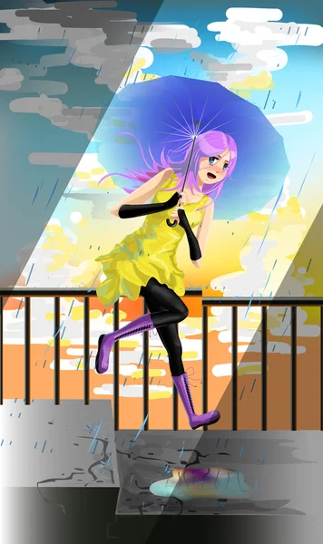 うれしそうな女の子が階段の上をジャンプ ロイヤリティフリーストックベクター