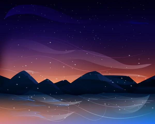 Montañas estrellas visibles al atardecer — Vector de stock