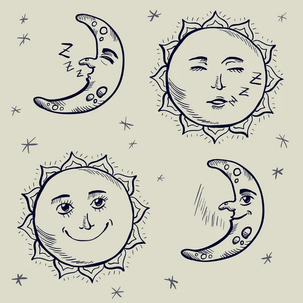 Coucher de lune et de soleil — Image vectorielle