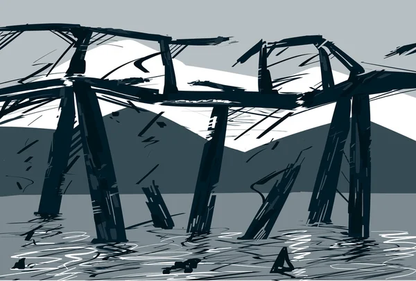 Crash brige silhouette Stockillustration