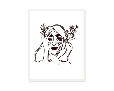 Modern minimalizm sanatı, estetik yapı. Soyut kadın portresi minimalist tarzda. Vektör EPS10.