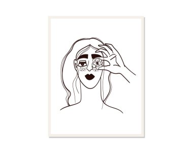 Modern minimalizm sanatı, estetik yapı. Soyut kadın portresi minimalist tarzda. Vektör EPS10.