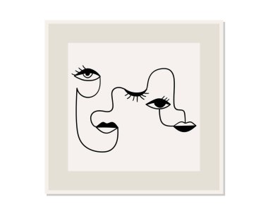 Bir çizgi soyut yüzler çiziyor. Modern sürekli çizgi sanatı. Vektör EPS10.