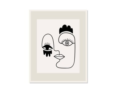 Bir çizgi soyut yüzler çiziyor. Modern sürekli çizgi sanatı. Vektör EPS10.