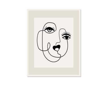 Bir çizgi soyut yüzler çiziyor. Modern sürekli çizgi sanatı. Vektör EPS10.