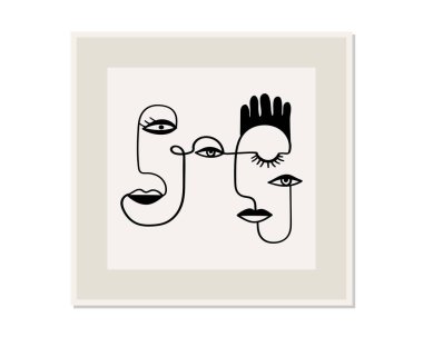 Bir çizgi soyut yüzler çiziyor. Modern sürekli çizgi sanatı. Vektör EPS10.