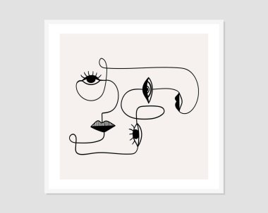 Bir çizgi soyut yüzler çiziyor. Modern sürekli çizgi sanatı. Vektör EPS10.