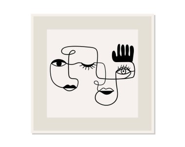 Bir çizgi soyut yüzler çiziyor. Modern sürekli çizgi sanatı. Vektör EPS10.