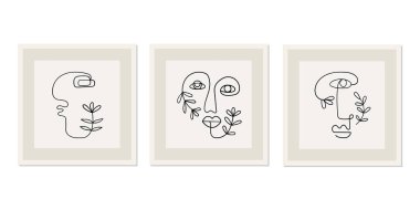 Bir çizgi soyut yüzler çiziyor. Modern sürekli çizgi sanatı. Vektör EPS10.