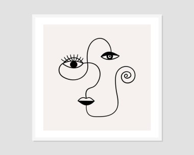 Bir çizgi soyut yüzler çiziyor. Modern sürekli çizgi sanatı. Vektör EPS10.