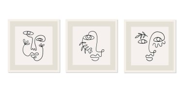 Bir çizgi soyut yüzler çiziyor. Modern sürekli çizgi sanatı. Vektör EPS10.