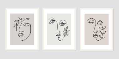 Bir çizgi soyut yüzler çiziyor. Modern sürekli çizgi sanatı. Vektör EPS10.